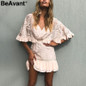 BeAvant Chiffon ruffle summer dress Women batwing sleeve streetwear causal dress Hollow out pink short dress spring vestidos
