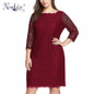 Nemidor Women Summer Elegant 3/4 Sleeve Retro Stretchy Knee Length Cocktail Bodycon Dress Casual Party Plus Size Lace Dress