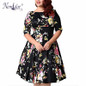 Nemidor Women 1950s Vintage Half Sleeve Plus Size 8XL A-line Print Dress Sexy V-low Back Cocktail Knee Length Casual Swing Dress
