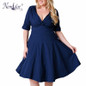 Nemidor Women 1950s Half Sleeve V-neck Retro Plus Size 8XL 9XL A-line Dress Elegant Stretchy Cocktail Knee Length Swing Dress