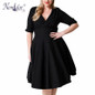 Nemidor Women 1950s Half Sleeve V-neck Retro Plus Size 8XL 9XL A-line Dress Elegant Stretchy Cocktail Knee Length Swing Dress