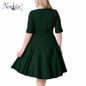 Nemidor Women 1950s Half Sleeve V-neck Retro Plus Size 8XL 9XL A-line Dress Elegant Stretchy Cocktail Knee Length Swing Dress