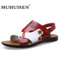 MUHUISEN Summer Fashion Men Sandals Beach Slippers Breathable Leather Soft Casual Shoes Male Outdoor