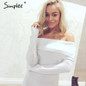 Simplee Winter off shoulder knitted bodycon dress Women long sleeve autumn sexy dress 2016 party short white dresses vestidos