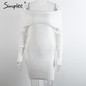 Simplee Winter off shoulder knitted bodycon dress Women long sleeve autumn sexy dress 2016 party short white dresses vestidos