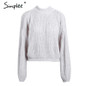 Simplee Winter lantern sleeve knitted sweater pullover Women loose round neck red sweater Female autumn casual sweater jumper