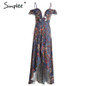 Simplee Vintage boho beach summer dress women Ruffle backless sexy long dress Split chiffon zipper maxi dress vestidos sundress