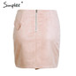 Simplee suede leather pencil skirt High waist lining skirt womens Zipper bodycon sexy short mini asymmetrical skirt summer