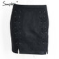 Simplee Sexy pockets leather suede pencil skirts women bottom Bodycon zipper short mini skirt High waist black skirt 2017