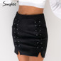 Simplee Sexy pockets leather suede pencil skirts women bottom Bodycon zipper short mini skirt High waist black skirt 2017