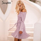 Simplee Sexy off shoulder knitting sweater dress women Elegant ruffle sash short dress Casual long sleeve autumn winter dress