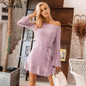 Simplee Sexy off shoulder knitting sweater dress women Elegant ruffle sash short dress Casual long sleeve autumn winter dress
