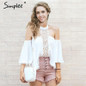 Simplee Sexy halter white lace blouse shirt women Fashion off shoulder top women blouses Summer hollow out flare sleeve top 2017