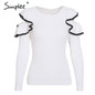 Simplee Ruffle round neck knitted sweater women Pull knit casual winter sweater female jumper 2017 autumn elegant pullover femme