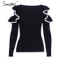 Simplee Ruffle round neck knitted sweater women Pull knit casual winter sweater female jumper 2017 autumn elegant pullover femme