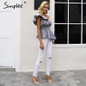Simplee Ruffle one shoulder plaid sexy blouse shirt Women irregular casual blouse Backless summer blouse feminine chemise 2018