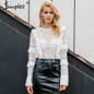 Simplee Ruffle lace blouse shirt women Hollow out floral white blouse female tops Elegant fashion chiffon blouse autumn 2017