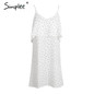 Simplee Ruffle chiffon polka dot summer dress Vintage soft black backless short dress Women causal beach white dress vestidos