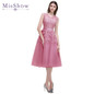 In Stock Dust Pink Beaded Lace Appliques Short Prom Dresses 2017 vestido de festa Knee Length Party gala dress Evening Dress