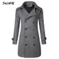 SUKIWML 2017 Fashion Men's Long Trench Coats Winter Warm Polyester Trench Coat Masculino Double Breasted Black Male Trench Coat