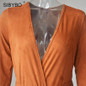 Suede Bodycon Bandage Jumpsuit Women Deep V Neck Long Sleeve Autumn Winter Rompers Overalls Sexy Slim Club Party Jumpsuits