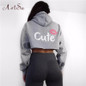 ArtSu Lips Print Cute Hoodie Long Sleeve Hooded Sweatshirt Cropped Hoodie Autumn Women Hoodies Sweatshirts Pink Black ASHO20051