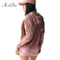 ArtSu Autumn Winter 2017 Women Velvet Hoodies Sweatshirt Casual Hoodie Long Sleeve Pocket Harajuku Oversized Hoody Top ASHO30015