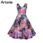 Artsnie Floral Print Vintage Summer Dress Women 2018 Tunic Sleeveless 50s Belt Rockabilly Elegant Party Dresses Vestidos Robe