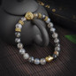 Gold Buddha Leo Lion Head Charm Bracelet Black Lava Stone Beads Bracelets For Women Men Jewelry Pulseras Hombre