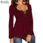 2018 Autumn Sexy Blouses ZANZEA Women V Neck Long Sleeve Lace Splicing Solid Blusas Tops Casual Plus Size Shirts Oversized