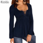 2018 Autumn Sexy Blouses ZANZEA Women V Neck Long Sleeve Lace Splicing Solid Blusas Tops Casual Plus Size Shirts Oversized