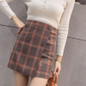 2017 Autumn Winter England Style Plaid Woolen Skirt Women Fashion Double-breasted High Waist A-Line Skirt Skirts W013