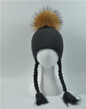 Children Baby Real Raccoon Fur Pompom Beanie Hat Warm Winter Hat Cap Knitted Earflap Natural Fur Ball Hat For Kids Boy Girl
