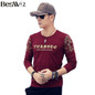 Beswlz Men Tops T-Shirts Long Sleeve O Neck Spring Autumn Letter Pattern Print Cotton Slim Men T Shirts Casual Tops Tees 5811
