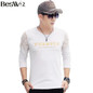 Beswlz Men Tops T-Shirts Long Sleeve O Neck Spring Autumn Letter Pattern Print Cotton Slim Men T Shirts Casual Tops Tees 5811