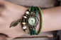 Best Sale 2017 Fashion Womens Bracelet Vintage Weave Wrap Quartz PU Leather Leaf Beads Wrist Watches lady watch Relogio Feminino