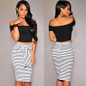 DeRuiLaDy Womens Skirt Fashion Women High Waist Stripe Lace Skirt  Bandage Mini Pencil Skirts White Black Sexy Bodycon Skirt