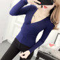 2017 Autumn Women Slim Sexy Deep V-neck Knitting Full Sleeve Pullovers Sweaters Girls Knitted Solid Knitwear For Female BH4638