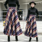 2017 Autumn Winter Women's Wool Woolen Skirt High Waist Female Long Red Plaid Skirt England A-line Ankle-length Woolen Skirts