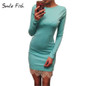 2017 Autumn Winter Women's Bodycon dress Lace Hem Long Sleeve Solid Evening Party Warm Dresses Casual Slim Vestidos LX067