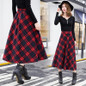 2017 Autumn Winter Plus Size A Line Midi Woolen Plaid Skirts Faldas Mujer Women High Waist Long Maxi Tutu Pleated Skirt Saias