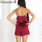 Glamaker Sexy satin elegant jumpsuit romper Summer casual party club jumpsuit Women black playsuit overalls female beach wear