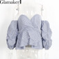Glamaker Sexy off shoulder ruffle blouse shirt Fitness elegant backless blouse blusas Spring slim beach women tops