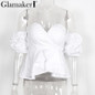 Glamaker Sexy off shoulder ruffle blouse shirt Fitness elegant backless blouse blusas Spring slim beach women tops
