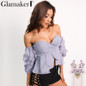 Glamaker Sexy off shoulder ruffle blouse shirt Fitness elegant backless blouse blusas Spring slim beach women tops