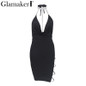 Glamaker Hot drilling chain sexy women dress Side split deep v neck 2018 summer dress vestidos Backless club party dress