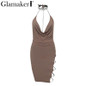 Glamaker Hot drilling chain sexy women dress Side split deep v neck 2018 summer dress vestidos Backless club party dress