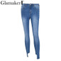 Glamaker High waist women jeans plus size Casual streetwear irregular blue denim jeans pants Female summer skinny jeans bottom