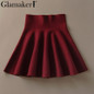 Glamaker Draped knitted short skirts women Spring pleated mini skirt Elegant high waist red skirt female 2017