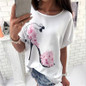 2018 Summer Women Tops T-Shirts Floral Print Short Sleeve O-Neck Ladies Tops Tees Fashion Casual Loose Large Size Female T-Shirt